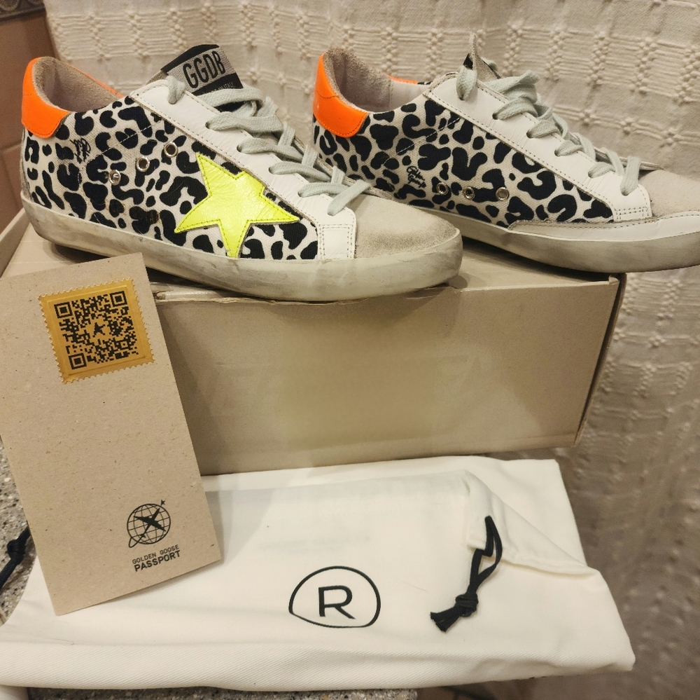 Golden Goose Canvas Leopard Superstars size 37, excellent condition